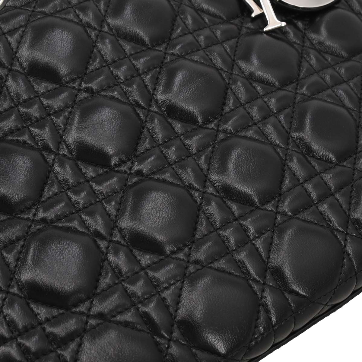 Christian Dior Black Lambskin Lady Dior Cannage 2way Shoulder Handbag