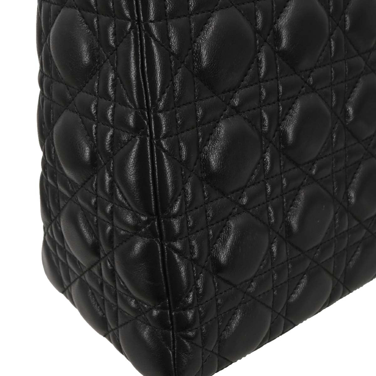 Christian Dior Black Lambskin Lady Dior Cannage 2way Shoulder Handbag