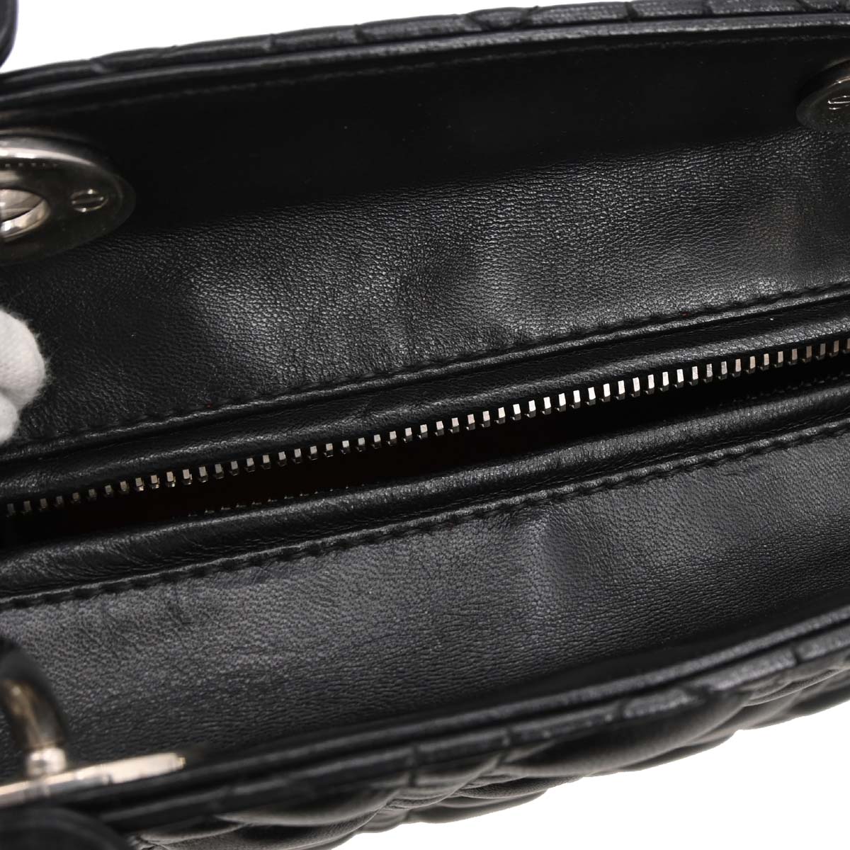 Christian Dior Black Lambskin Lady Dior Cannage 2way Shoulder Handbag