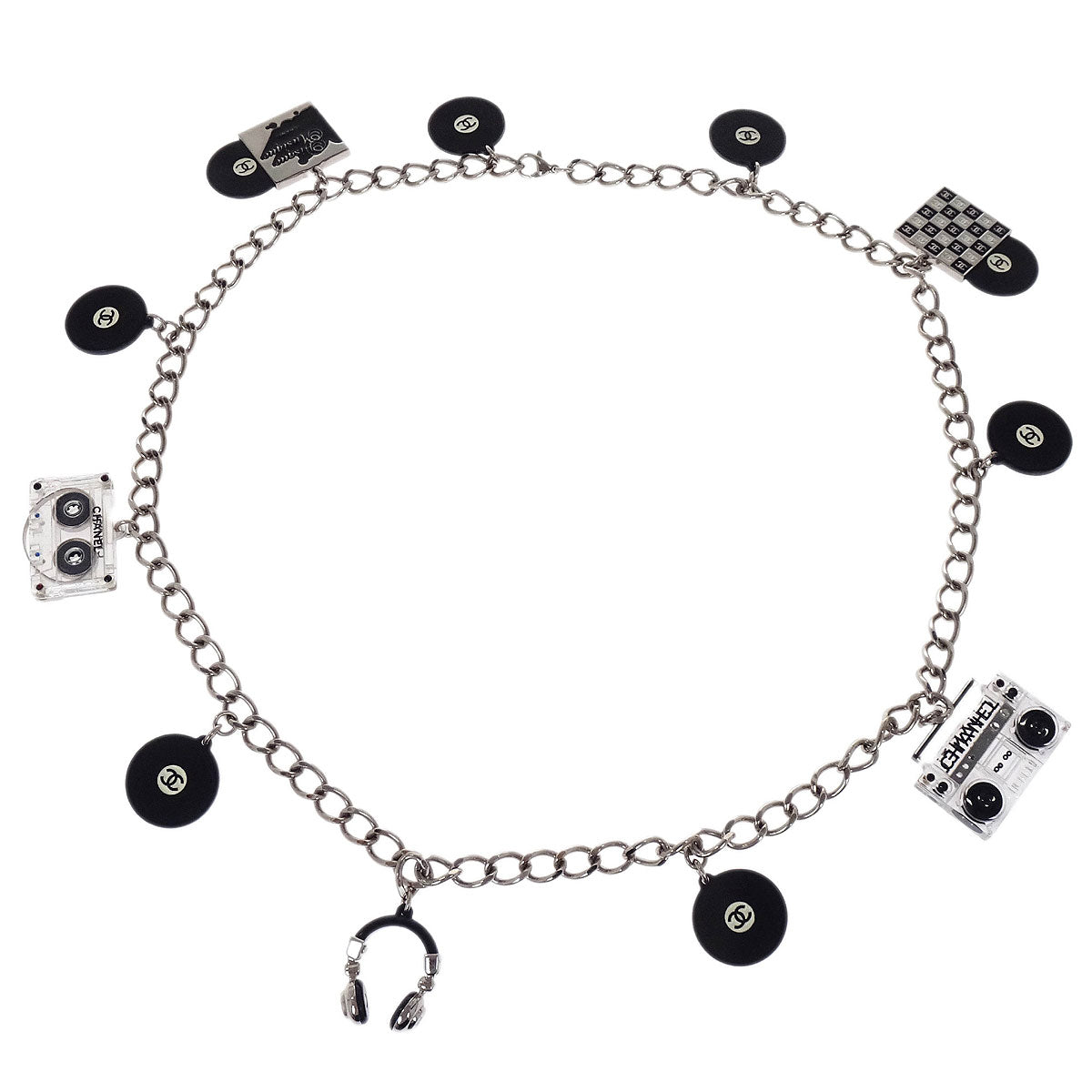 Chanel Record Cassette Tape Chain Belt Silver Rhinestone 04P