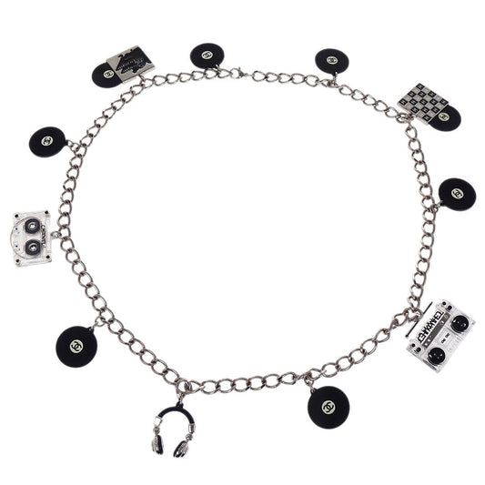 Chanel Record Cassette Tape Chain Belt Silver Rhinestone 04P