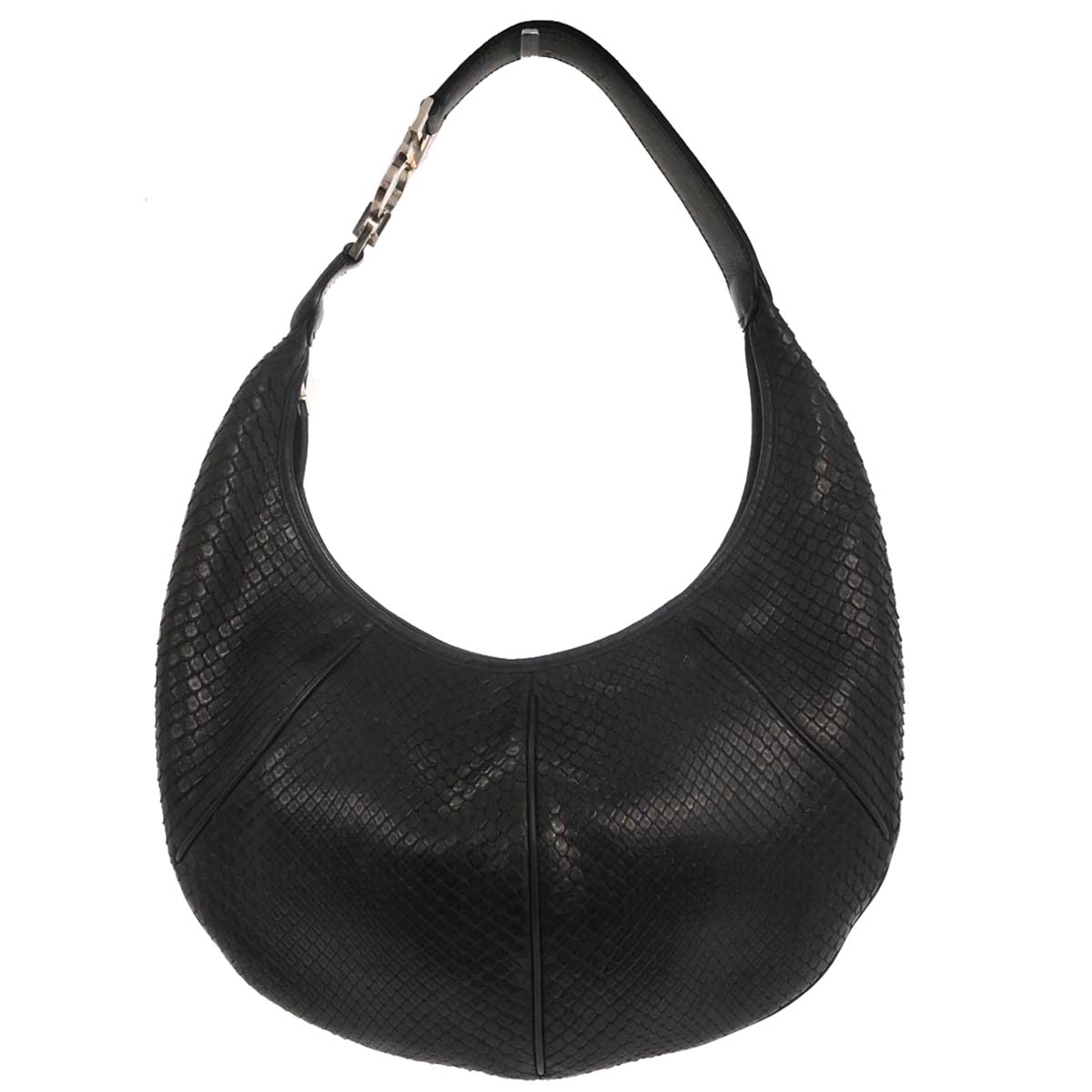 Salvatore Ferragamo * Black Python Gancini Hobo Handbag