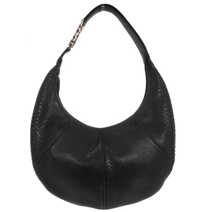 Salvatore Ferragamo * Black Python Gancini Hobo Handbag