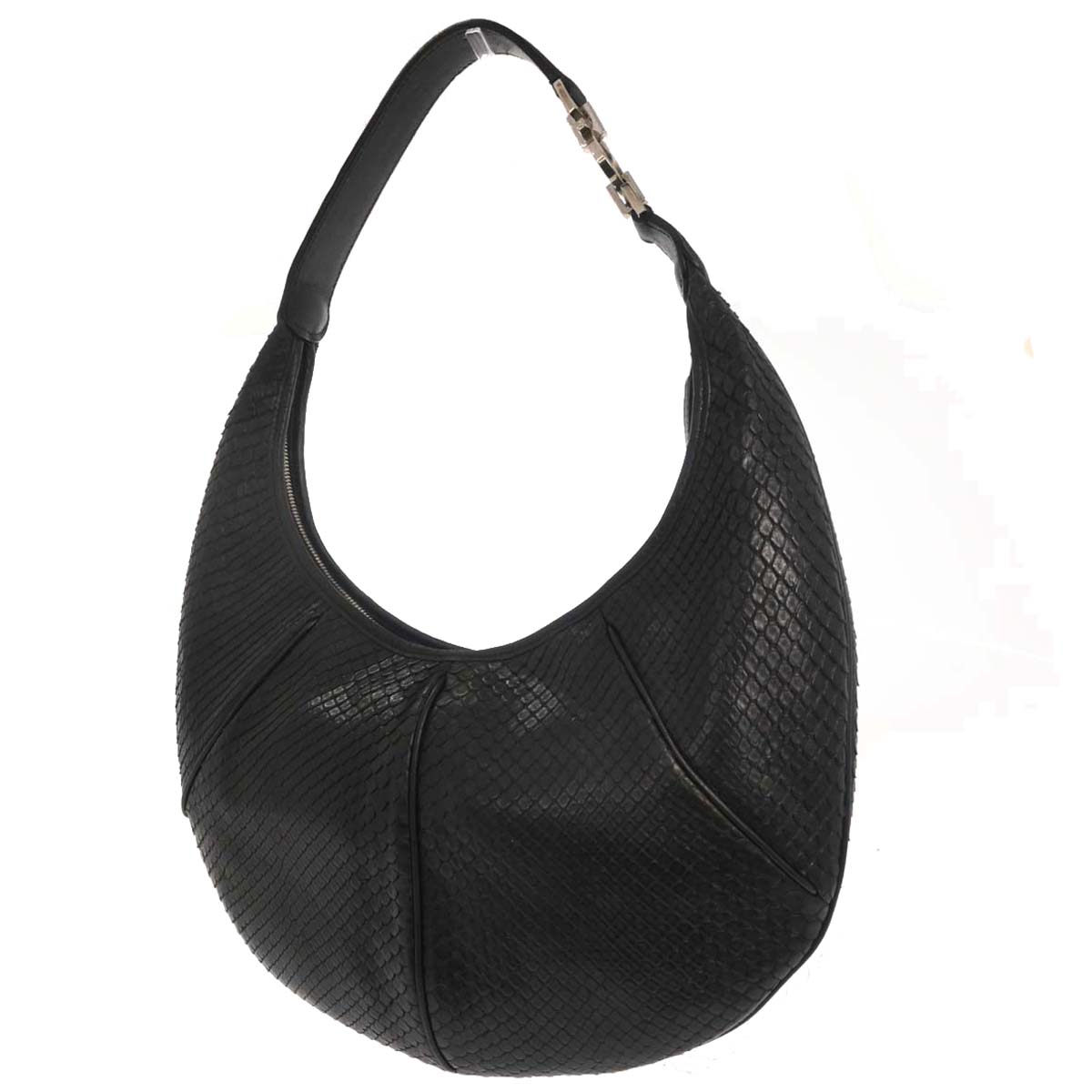 Salvatore Ferragamo * Black Python Gancini Hobo Handbag