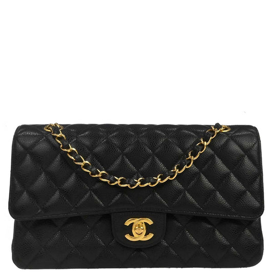 Chanel Black Caivar Medium Classic Double Flap Shoulder Bag