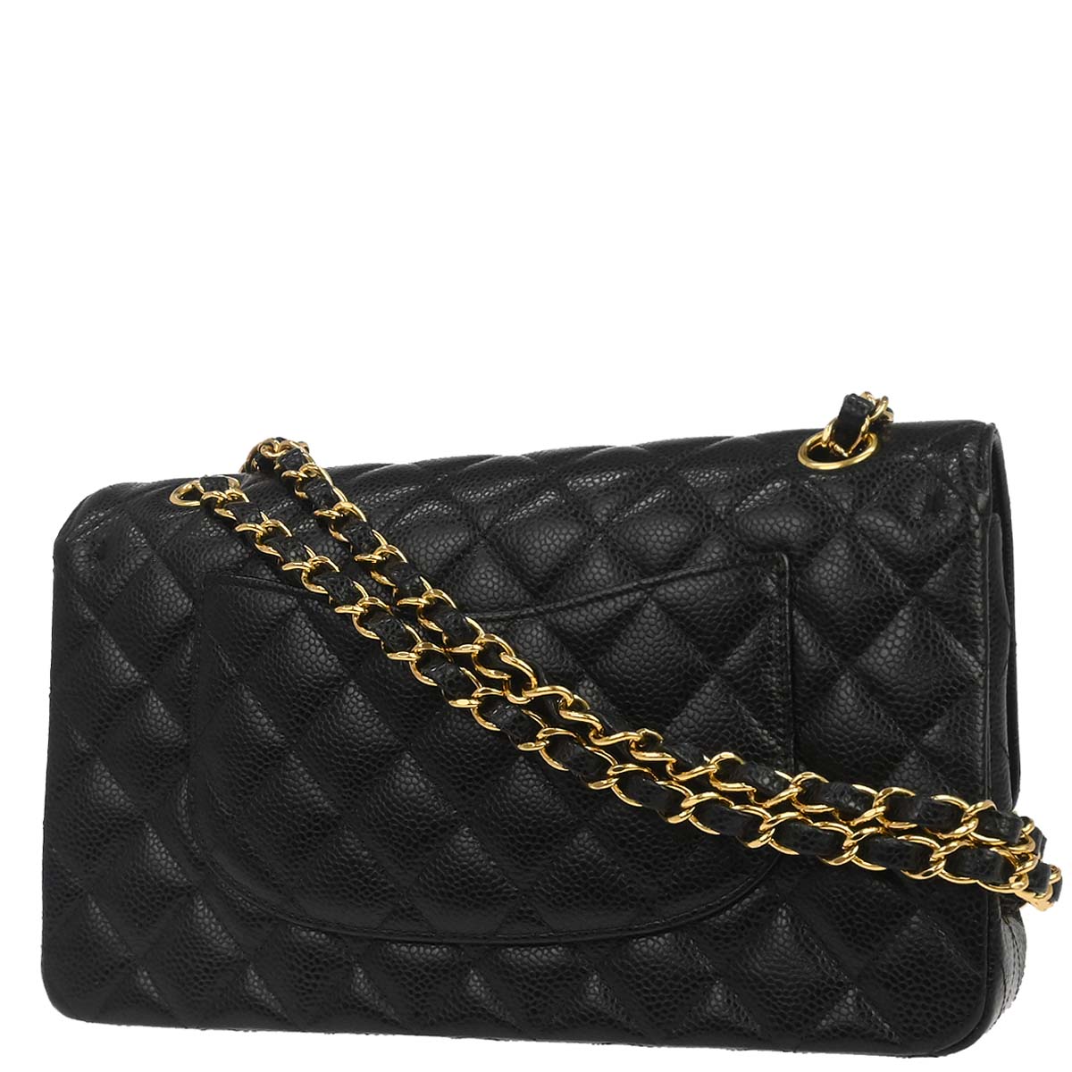 Chanel Black Caivar Medium Classic Double Flap Shoulder Bag