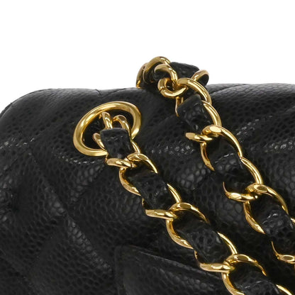 Chanel Black Caivar Medium Classic Double Flap Shoulder Bag