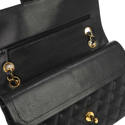 Chanel Black Caivar Medium Classic Double Flap Shoulder Bag