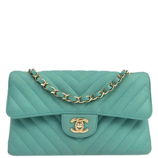 Chanel 2019 Emerald Green Caviar Small Classic Double Flap Shoulder Bag