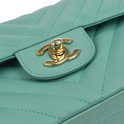 Chanel 2019 Emerald Green Caviar Small Classic Double Flap Shoulder Bag