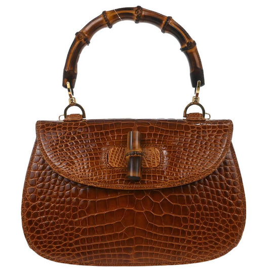 Gucci * Brown Crocodile Bamboo Handbag