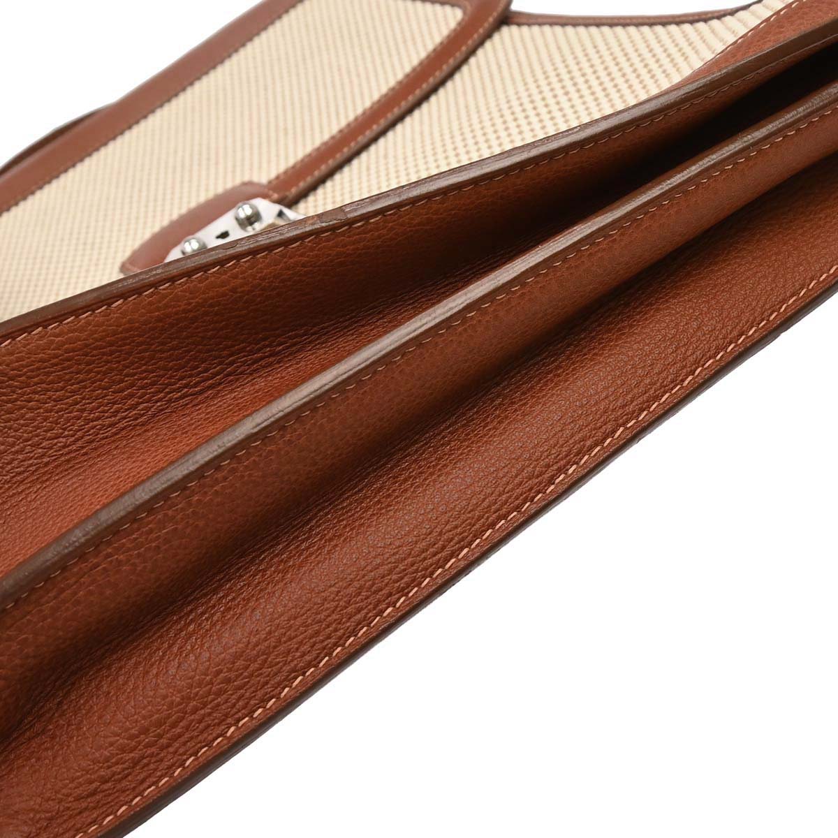 Hermes Beige Brown Toile GM Buffalo Sac a Depeches DPLG 2way Shoulder Handbag