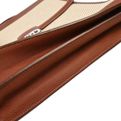 Hermes Beige Brown Toile GM Buffalo Sac a Depeches DPLG 2way Shoulder Handbag