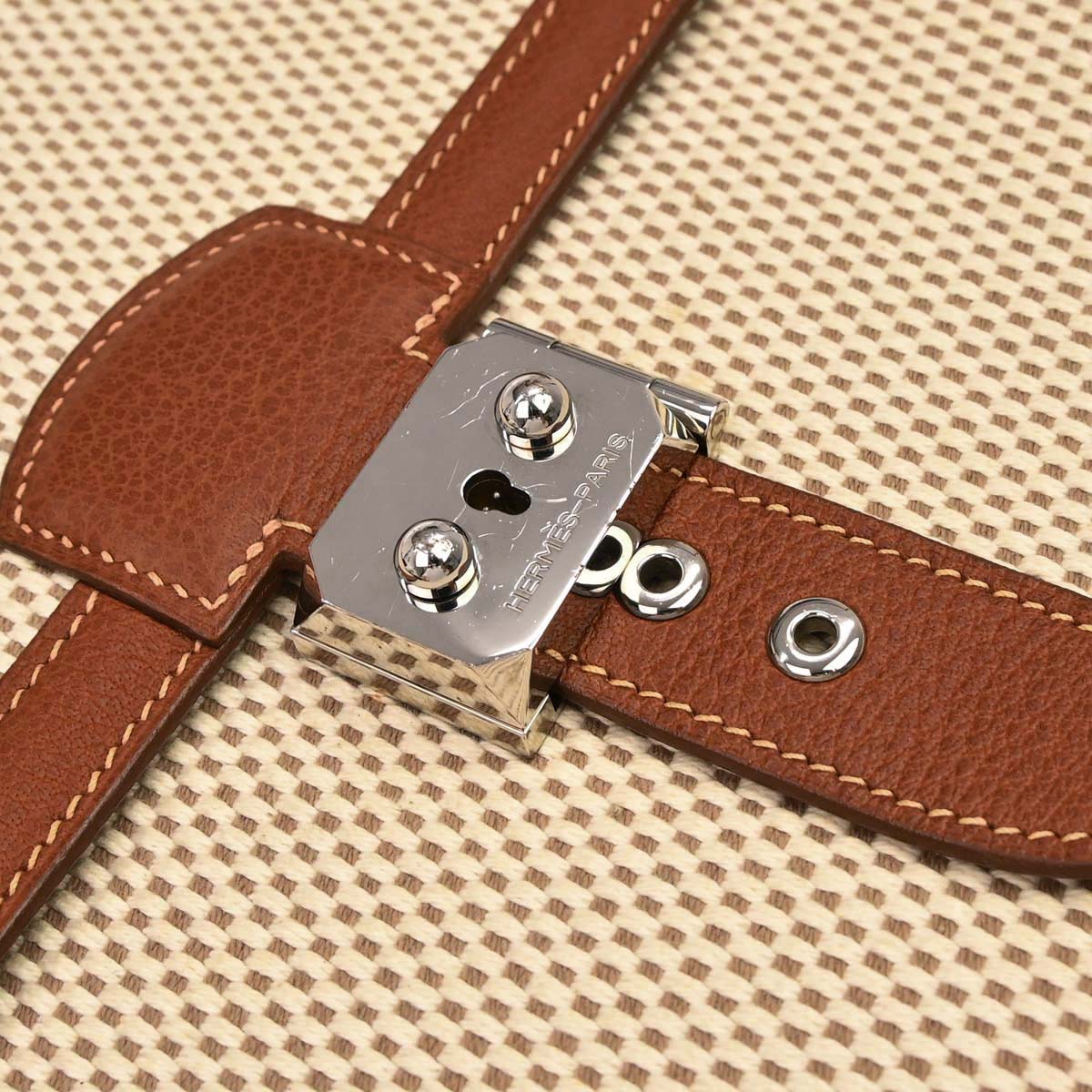 Hermes Beige Brown Toile GM Buffalo Sac a Depeches DPLG 2way Shoulder Handbag