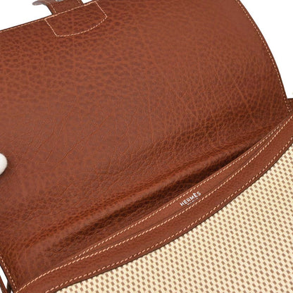 Hermes Beige Brown Toile GM Buffalo Sac a Depeches DPLG 2way Shoulder Handbag