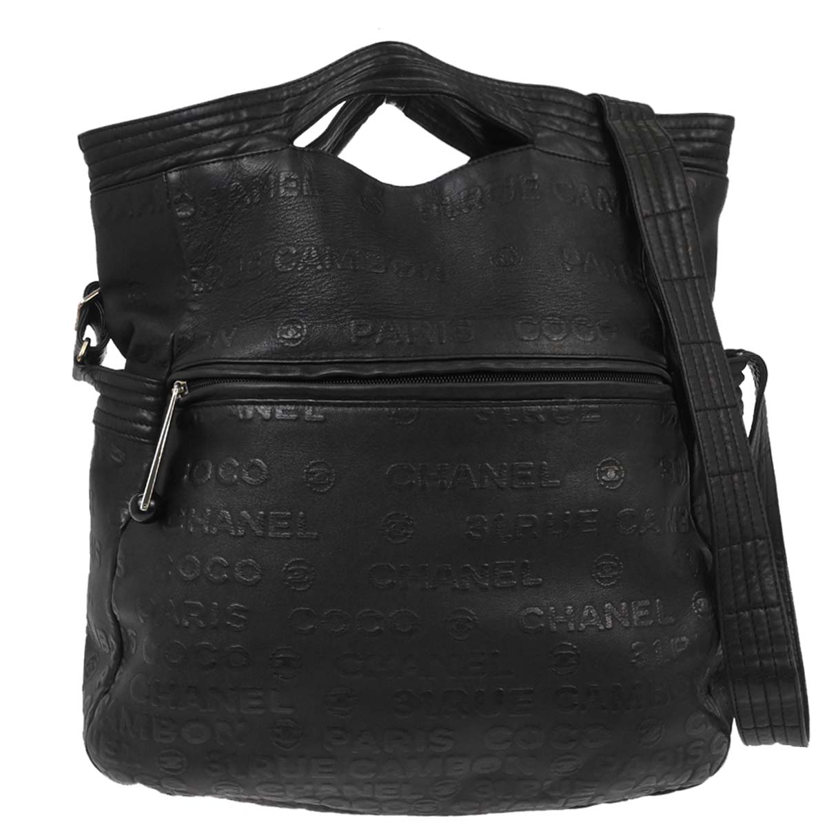 Chanel 2008-2009 Black Calfskin Rue Cambon Embossed Unlimited 2way Shoulder Handbag