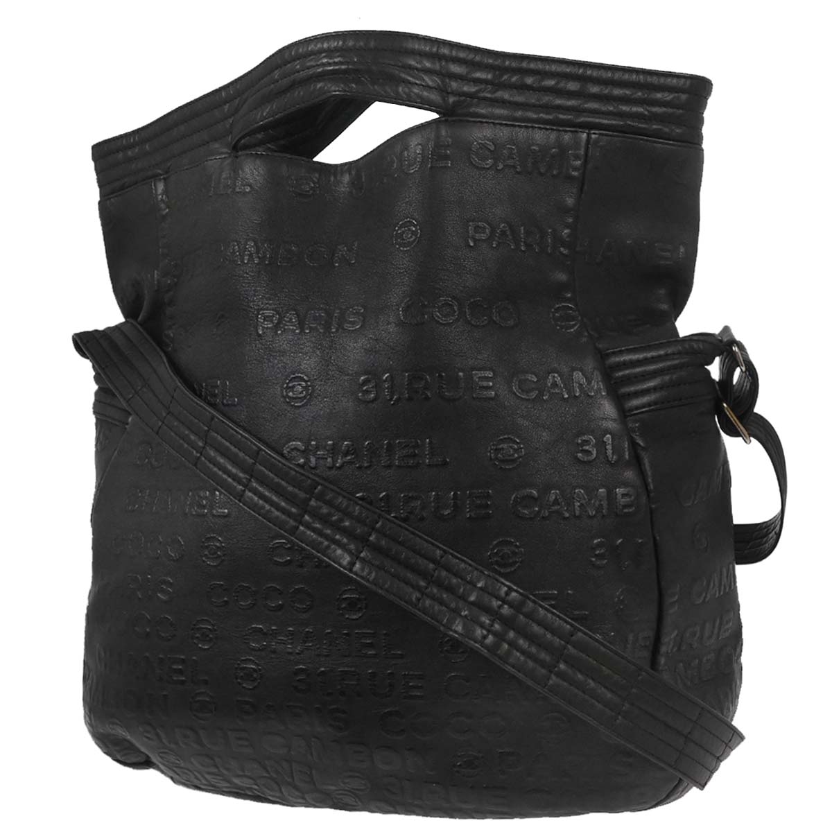 Chanel 2008-2009 Black Calfskin Rue Cambon Embossed Unlimited 2way Shoulder Handbag