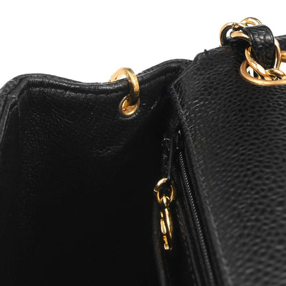 Chanel 2003-2004 Black Caviar Skin Mini Classic Square Flap Bag 17
