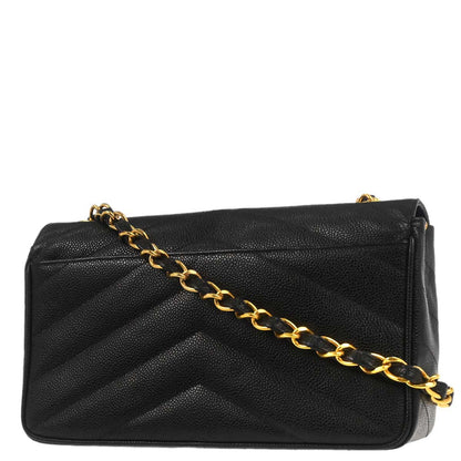 Chanel Black Caviar Skin Chevron Shoulder Bag