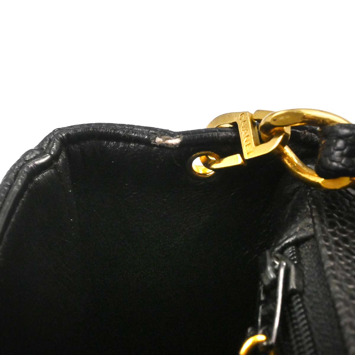 Chanel Black Caviar Skin Chevron Shoulder Bag