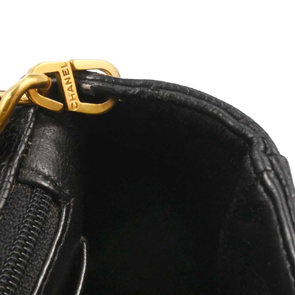 Chanel Black Caviar Skin Chevron Shoulder Bag