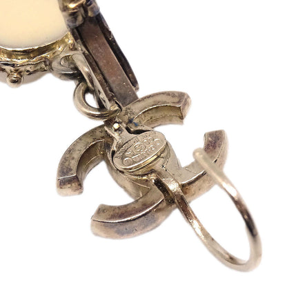 Chanel Dangle CC Pierced Earrings Gold Costume Pearl 08A