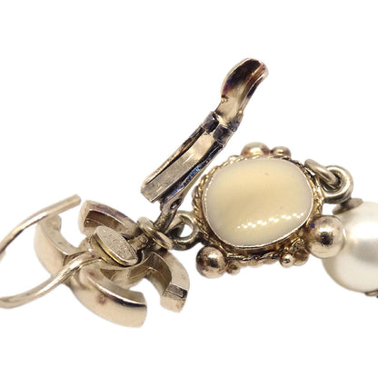 Chanel Dangle CC Pierced Earrings Gold Costume Pearl 08A