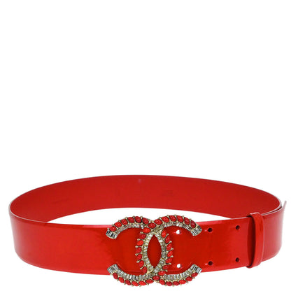 Chanel Belt Red Patent Leather Rhinestone #80/32 Small Good