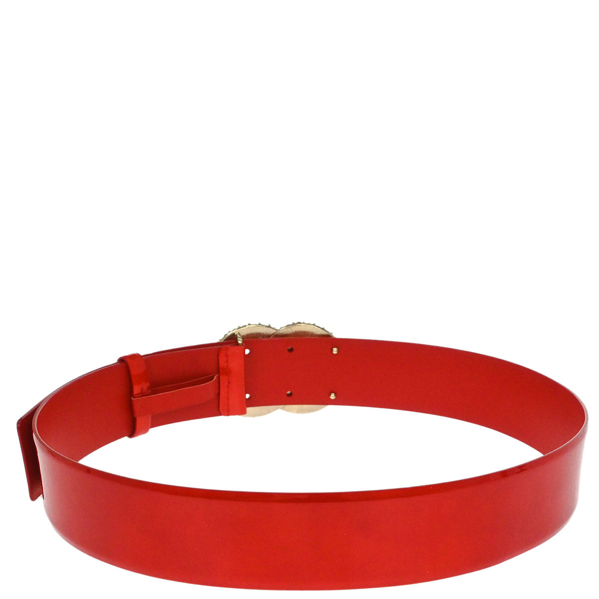Chanel Belt Red Patent Leather Rhinestone #80/32 Small Good