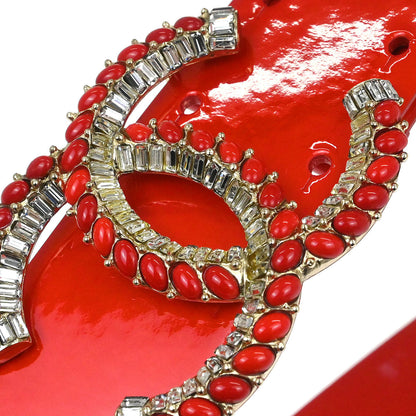 Chanel Belt Red Patent Leather Rhinestone #80/32 Small Good