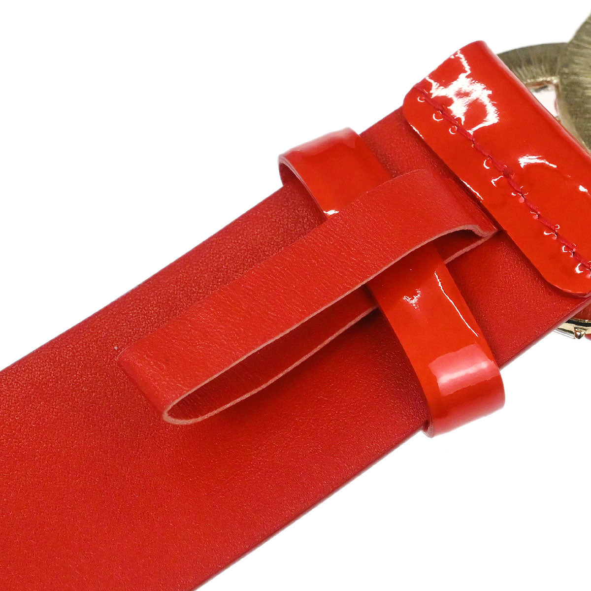 Chanel Belt Red Patent Leather Rhinestone #80/32 Small Good