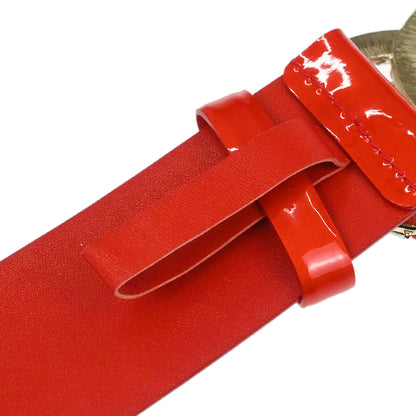 Chanel Belt Red Patent Leather Rhinestone #80/32 Small Good