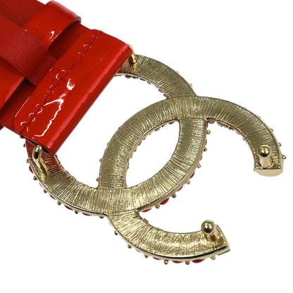 Chanel Belt Red Patent Leather Rhinestone #80/32 Small Good