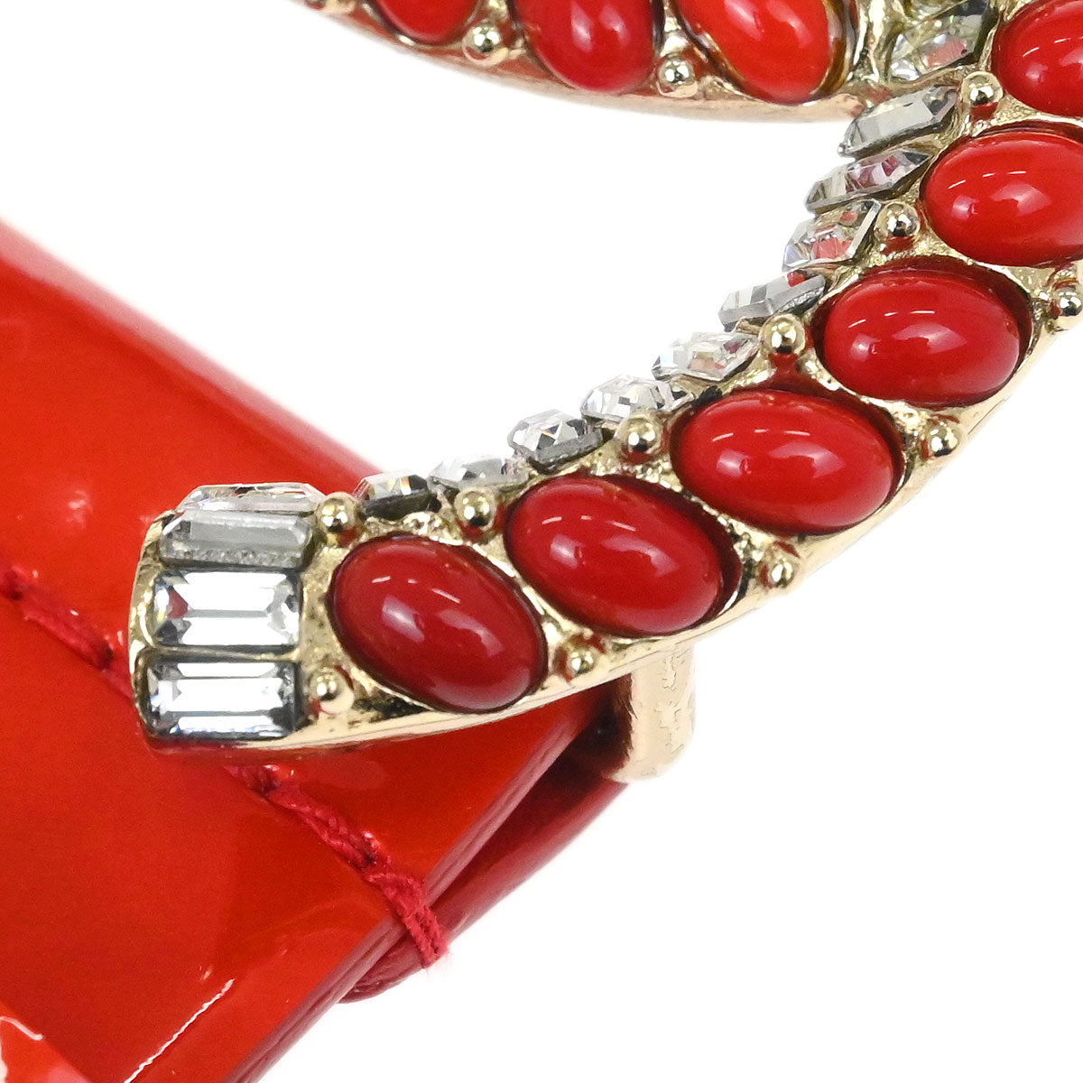 Chanel Belt Red Patent Leather Rhinestone #80/32 Small Good