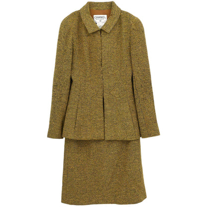 Chanel 1996 Setup Suit Jacket Skirt Tweed Brown #36