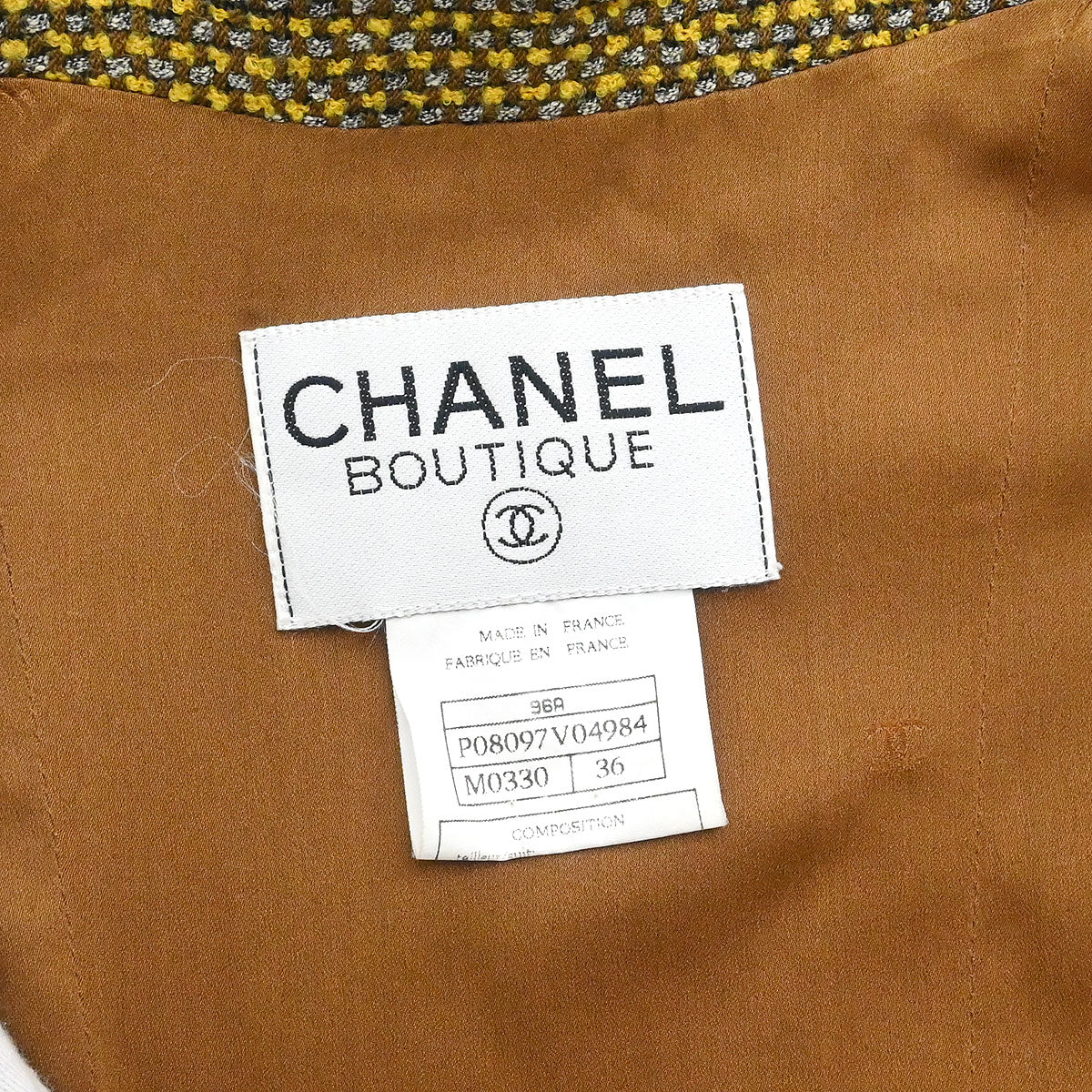 Chanel 1996 Setup Suit Jacket Skirt Tweed Brown #36