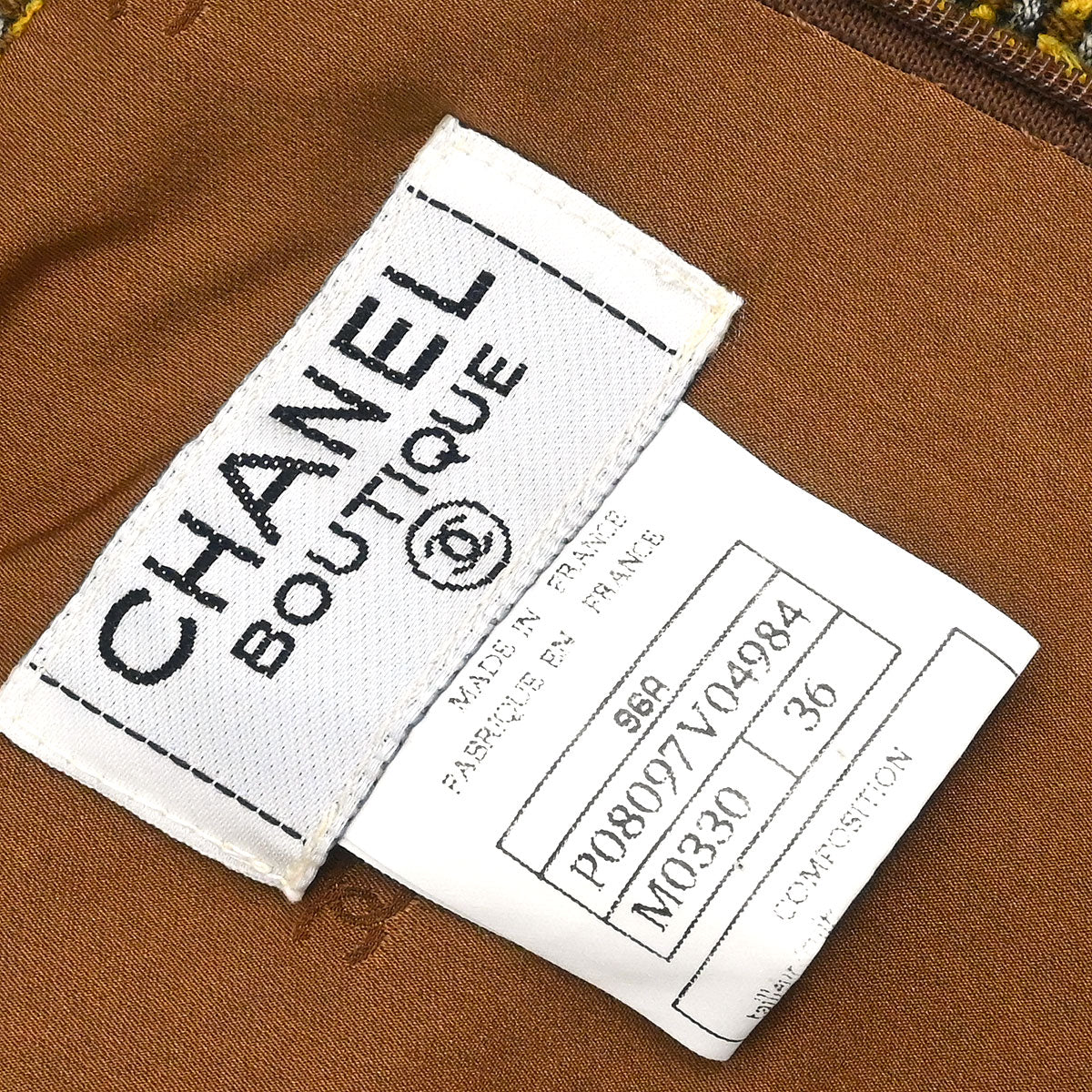 Chanel 1996 Setup Suit Jacket Skirt Tweed Brown #36