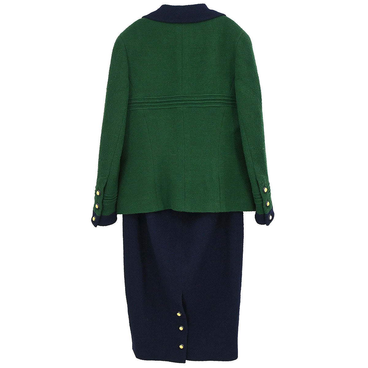 Chanel 1993 Setup Suit Jacket Skirt Green Navy #40
