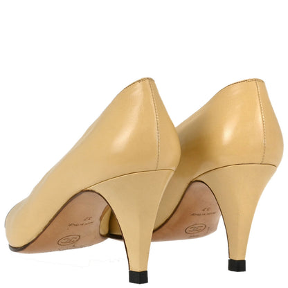 Chanel * Beige Black Leather Pumps Shoes #37