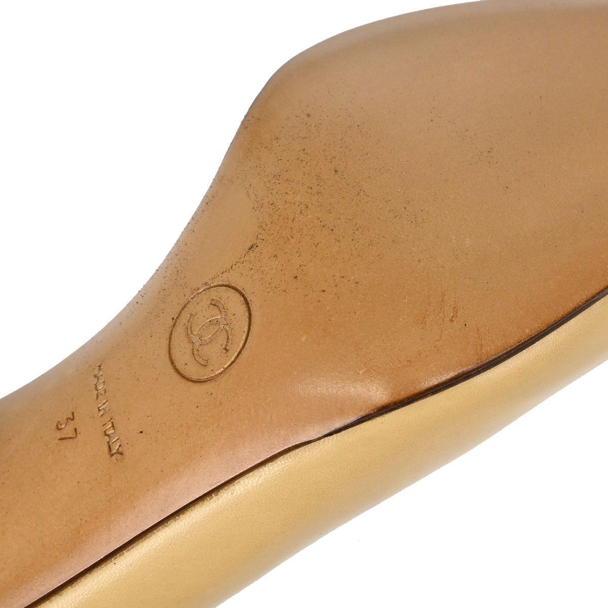 Chanel * Beige Black Leather Pumps Shoes #37