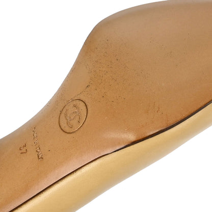 Chanel * Beige Black Leather Pumps Shoes #37