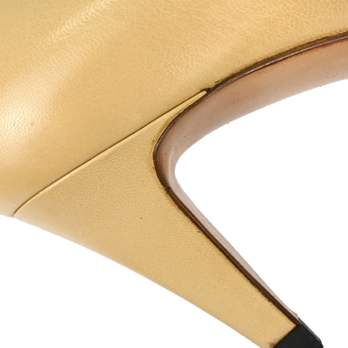 Chanel * Beige Black Leather Pumps Shoes #37