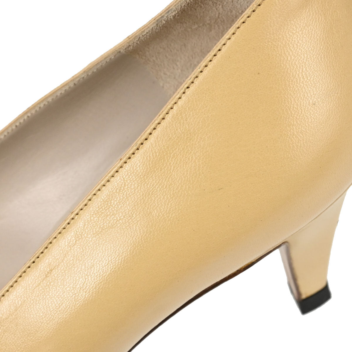 Chanel * Beige Black Leather Pumps Shoes #37