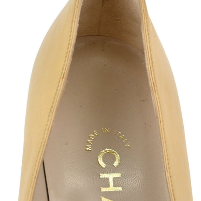 Chanel * Beige Black Leather Pumps Shoes #37