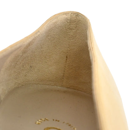 Chanel * Beige Black Leather Pumps Shoes #37