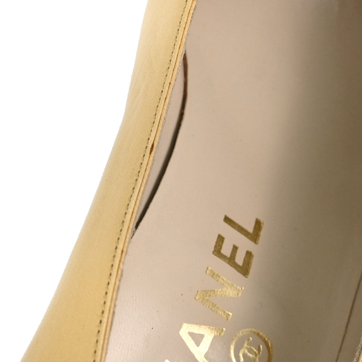 Chanel * Beige Black Leather Pumps Shoes #37