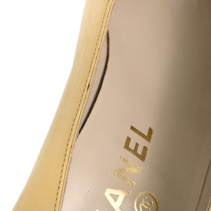 Chanel * Beige Black Leather Pumps Shoes #37