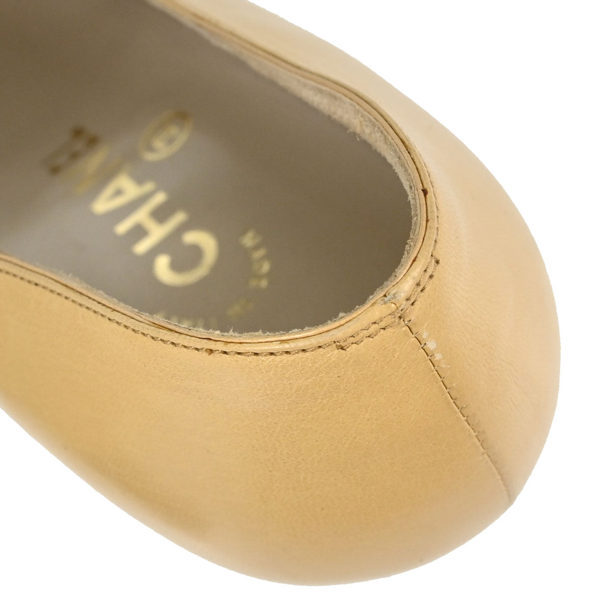 Chanel * Beige Black Leather Pumps Shoes #37