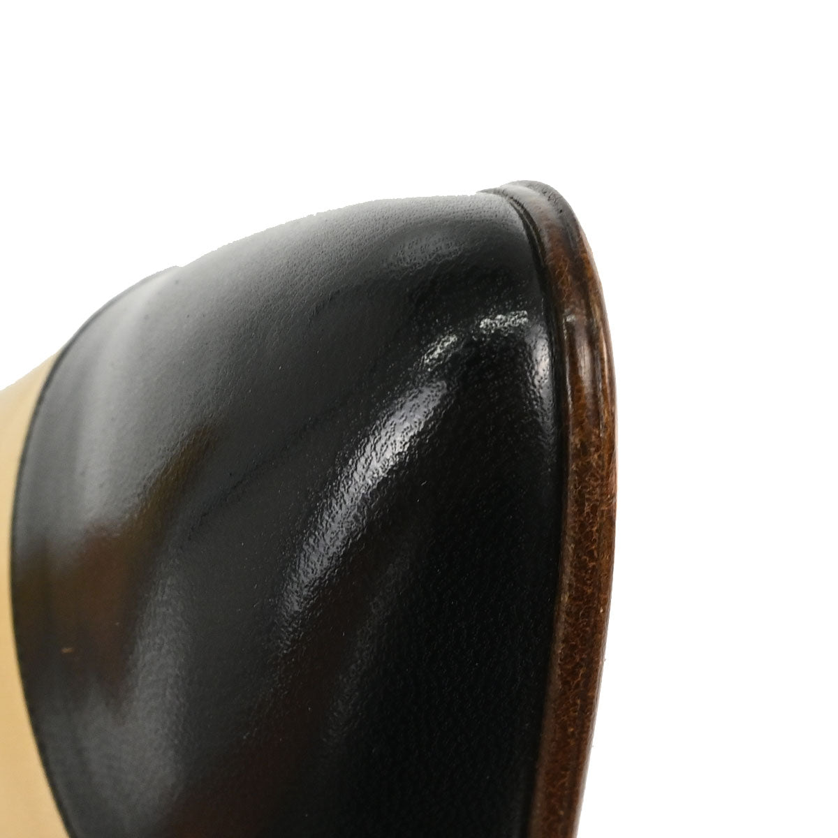 Chanel * Beige Black Leather Pumps Shoes #37