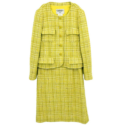 Chanel 1997 Setup Suit Jacket Skirt Tweed Green  #38